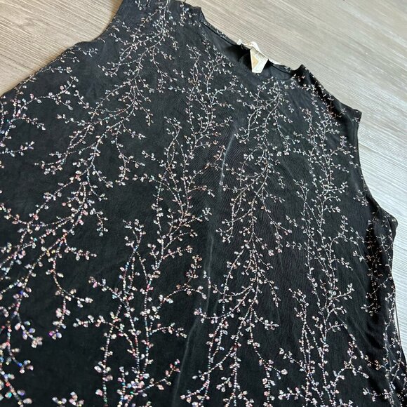 Vtg 90s Ronni Nicole Stretchy Sparkle Glitter Vine Print Tank Top Size M - Picture 2 of 4